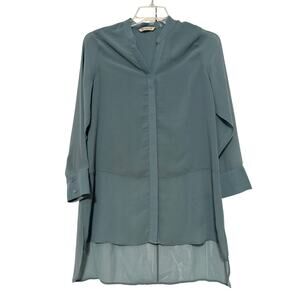 Soft Surroundings Sheer Blue Gray Long Button-Up Blouse, Size PS